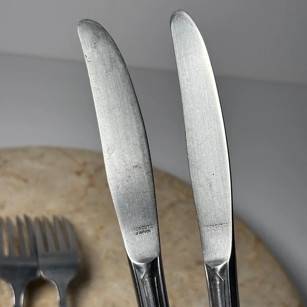 Utica Cutlery Co Stainless Flatware 5pc Set Silver Art Deco Lyre Japan‎